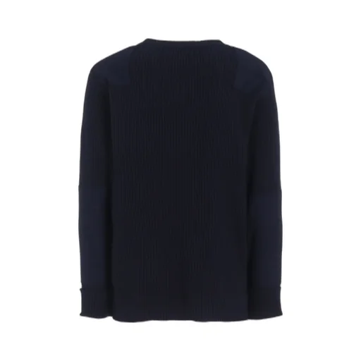 7G Wool Cotton Rib Pullover With Flannel Shoulder And Elbow Patches