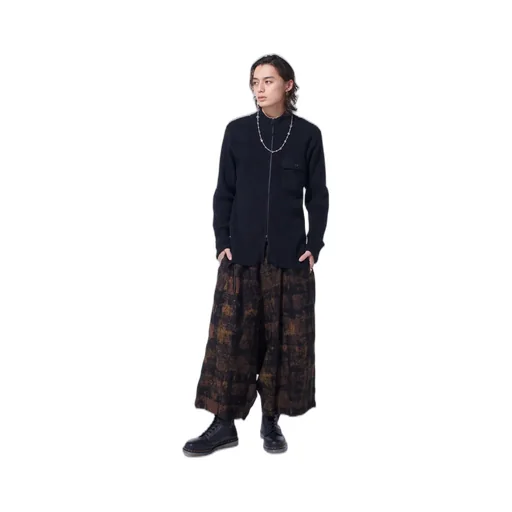 7G Wool Cotton Rib Zip-Up With Flannel Shoulder And Elbow Patches
