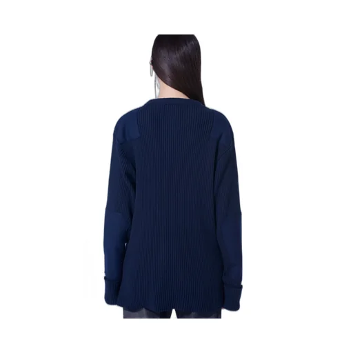 7G Wool Cotton Rib Pullover With Flannel Shoulder And Elbow Patches