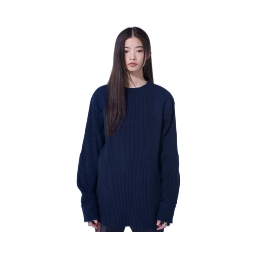 7G Wool Cotton Rib Pullover With Flannel Shoulder And Elbow Patches