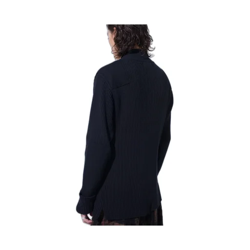 7G Wool Cotton Rib Zip-Up With Flannel Shoulder And Elbow Patches