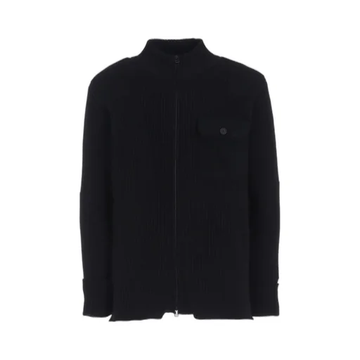 7G Wool Cotton Rib Zip-Up With Flannel Shoulder And Elbow Patches
