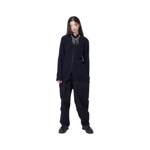 7G Wool Cotton Rib Zip-Up With Flannel Shoulder And Elbow Patches