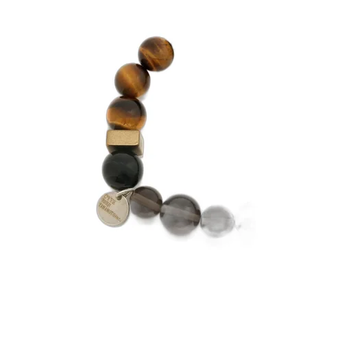 Tiger's Eye+Smoky Quartz Brass Bracelet