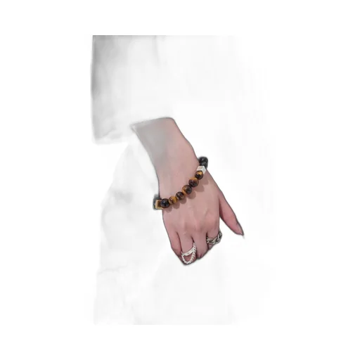 Tiger's Eye+Smoky Quartz Brass Bracelet