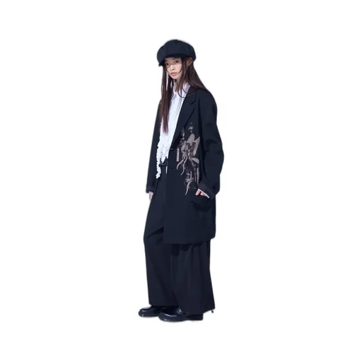 Washer Wool Gabardine Print Embroidery Tailored Jacket