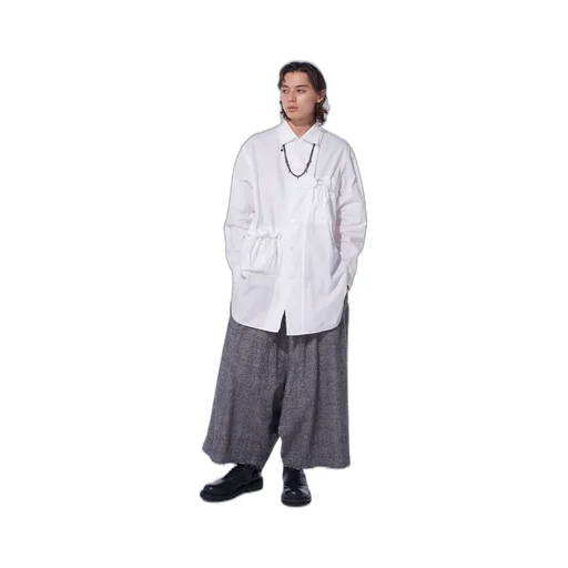 Cotton Linen Drawstring Pocket Shirt