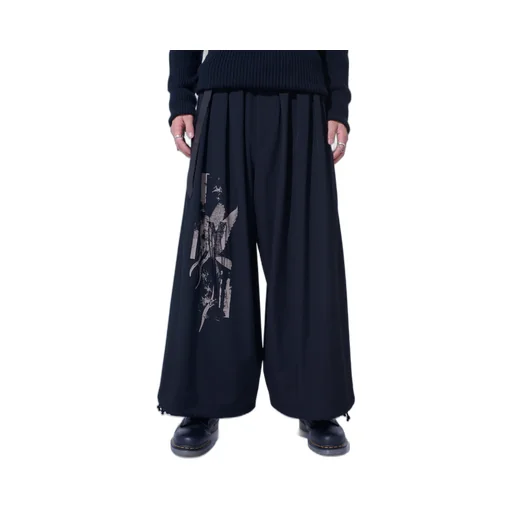 Washer Wool Gabardine Print Embroidery Balloon Pants