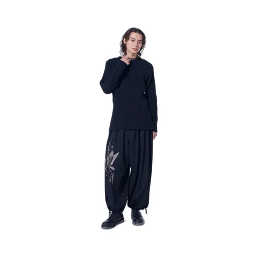 Washer Wool Gabardine Print Embroidery Balloon Pants