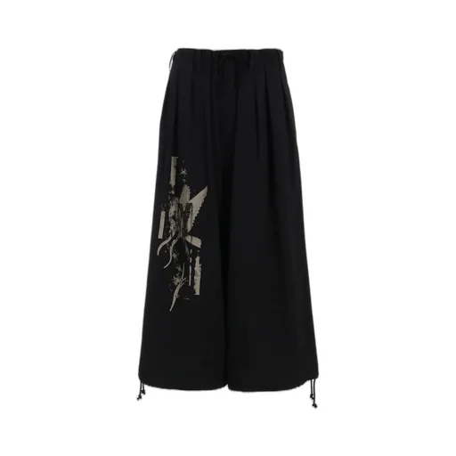 Washer Wool Gabardine Print Embroidery Balloon Pants