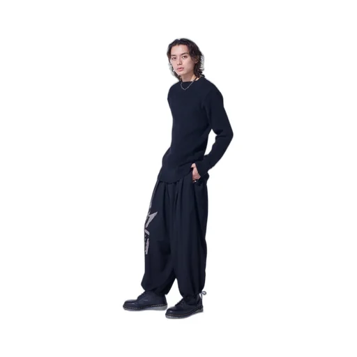 Washer Wool Gabardine Print Embroidery Balloon Pants