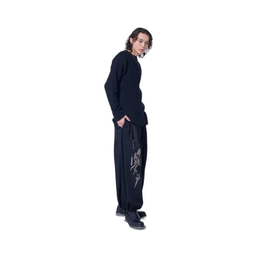 Washer Wool Gabardine Print Embroidery Balloon Pants