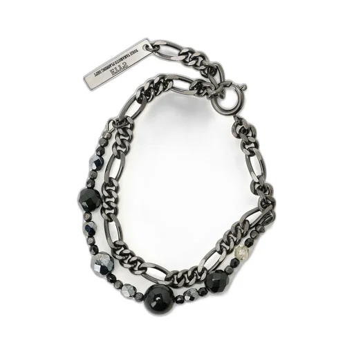 Black Onyx + Glass Beads Brass Bracelet