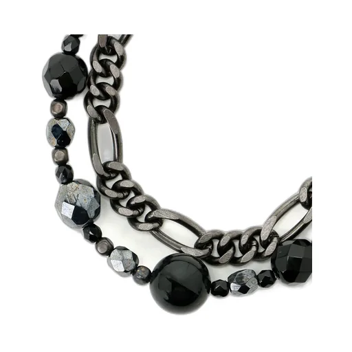 Black Onyx + Glass Beads Brass Bracelet
