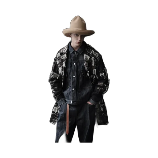 Patchwork Cut Jacquard Pocket Half Coat