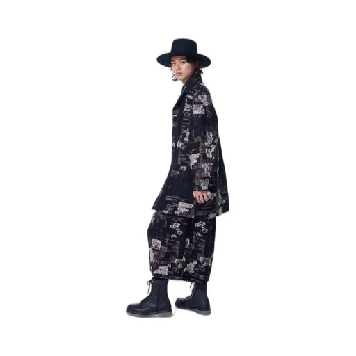 Patchwork Cut Jacquard Pocket Half Coat