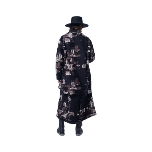 Patchwork Cut Jacquard Pocket Half Coat