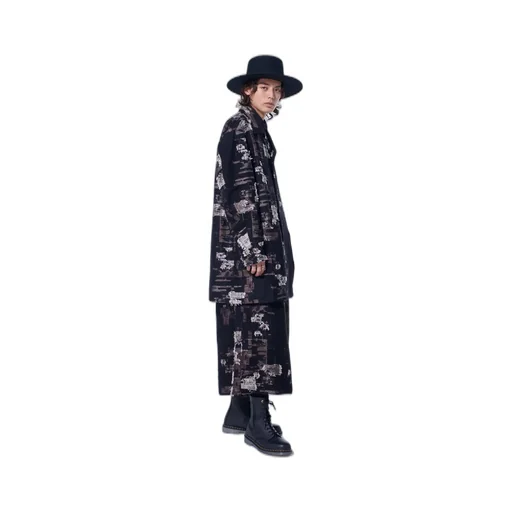 Patchwork Cut Jacquard Pocket Half Coat
