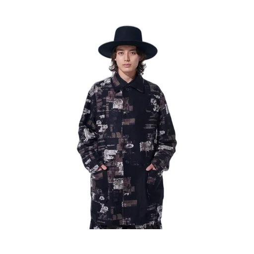 Patchwork Cut Jacquard Pocket Half Coat