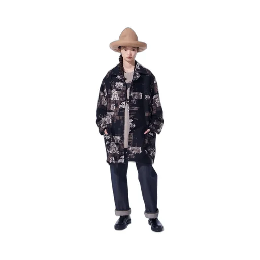 Patchwork Cut Jacquard Pocket Half Coat