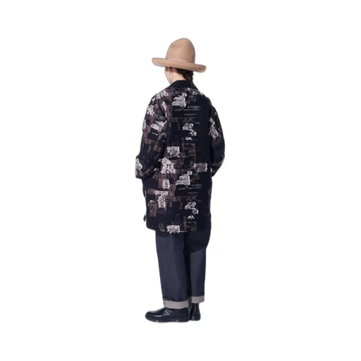 Patchwork Cut Jacquard Pocket Half Coat