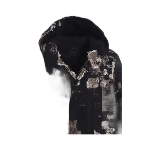 Patchwork Cut Jacquard Hooded Coat
