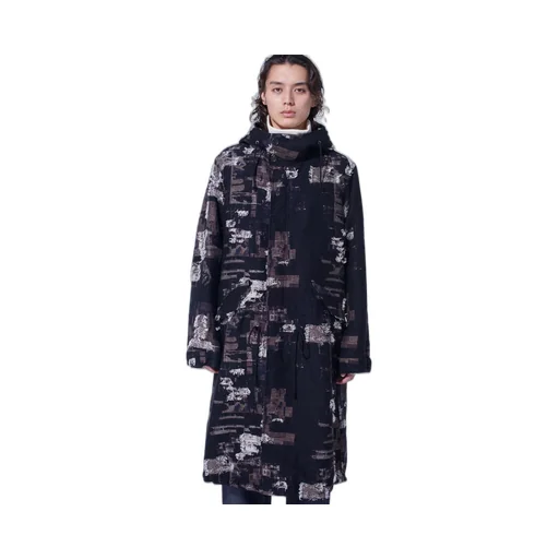 Patchwork Cut Jacquard Hooded Coat