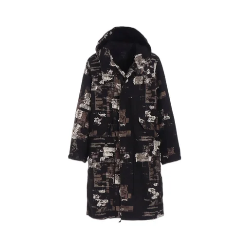 Patchwork Cut Jacquard Hooded Coat