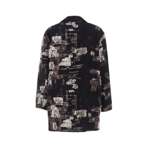 Patchwork Cut Jacquard Pocket Half Coat