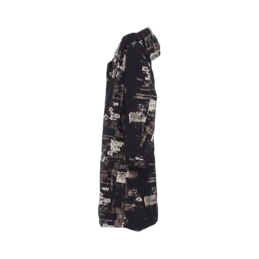 Patchwork Cut Jacquard Hooded Coat