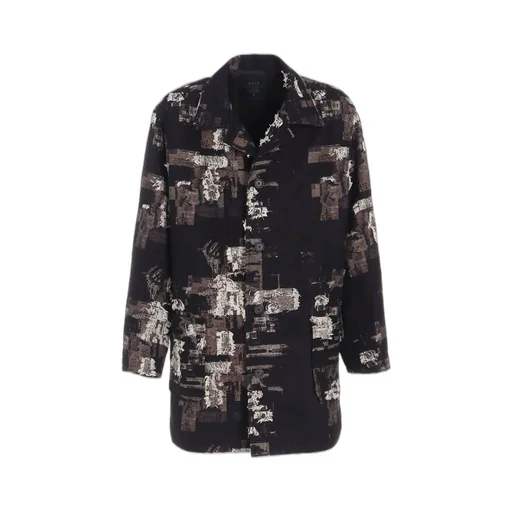 Patchwork Cut Jacquard Pocket Half Coat