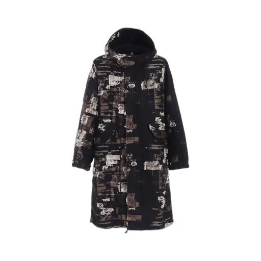 Patchwork Cut Jacquard Hooded Coat