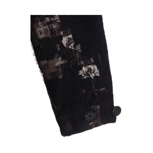 Patchwork Cut Jacquard Hooded Coat