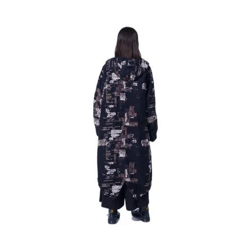 Patchwork Cut Jacquard Hooded Coat