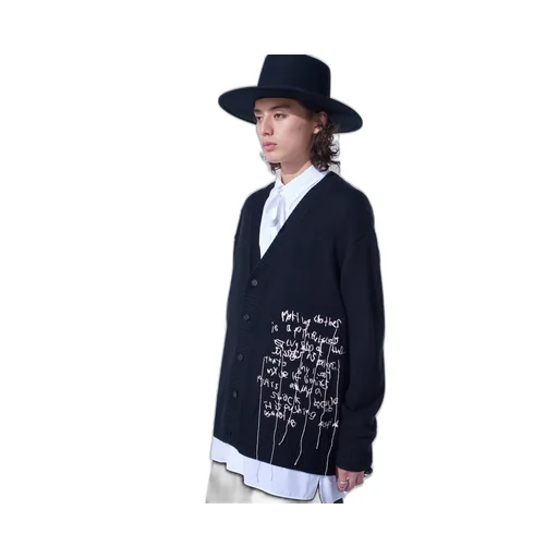 7G Wool-Blend Intarsia Message Cardigan