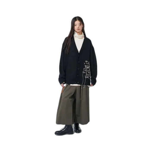 7G Wool-Blend Intarsia Message Cardigan