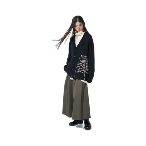 7G Wool-Blend Intarsia Message Cardigan