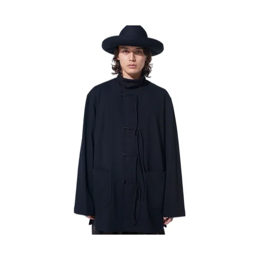 Cotton Jersey No-Collar Loop Cardigan