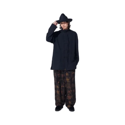 Check Jacquard Waist-String Wide Pants