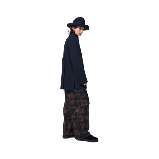 Check Jacquard Waist-String Wide Pants