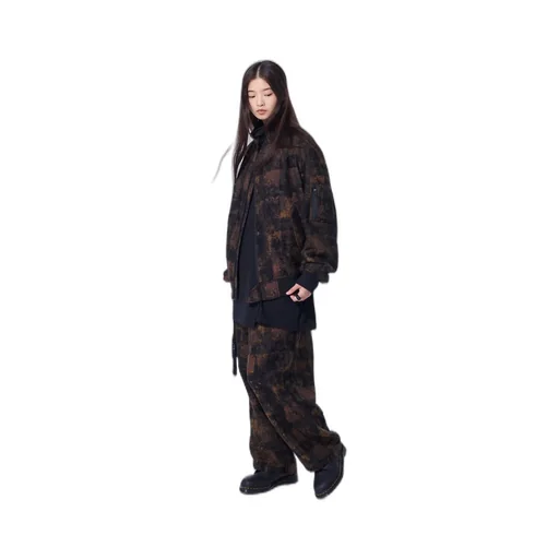 Check Jacquard Waist-String Wide Pants