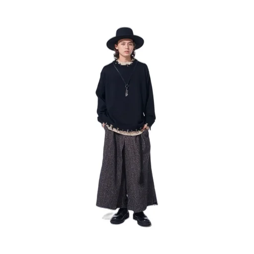 Brushed Twill Needle Punch Elastic Hakama Pants