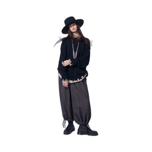 Brushed Twill Needle Punch Elastic Hakama Pants