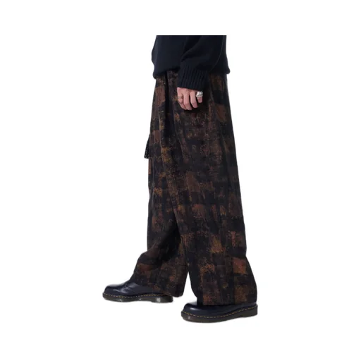 Check Jacquard Waist-String Wide Pants