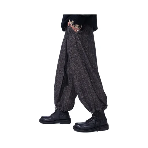 Brushed Twill Needle Punch Elastic Hakama Pants