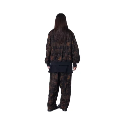 Check Jacquard Waist-String Wide Pants