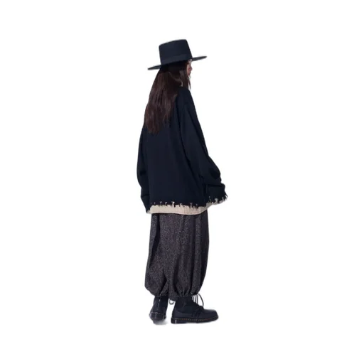 Brushed Twill Needle Punch Elastic Hakama Pants