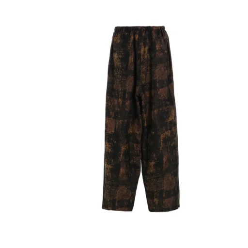 Check Jacquard Waist-String Wide Pants