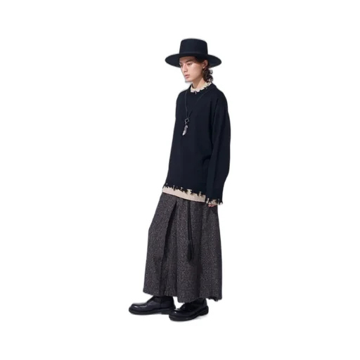 Brushed Twill Needle Punch Elastic Hakama Pants