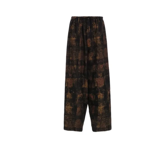 Check Jacquard Waist-String Wide Pants